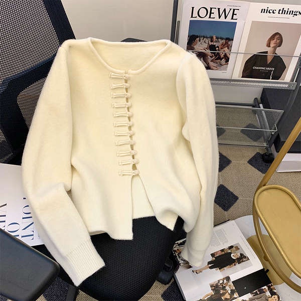 Mới Áo Khoác cardigan Dệt Kim Dáng Ngắn Cài Nút Kiểu Trung Hoa Thời Trang Thu Đông Cho Nữ