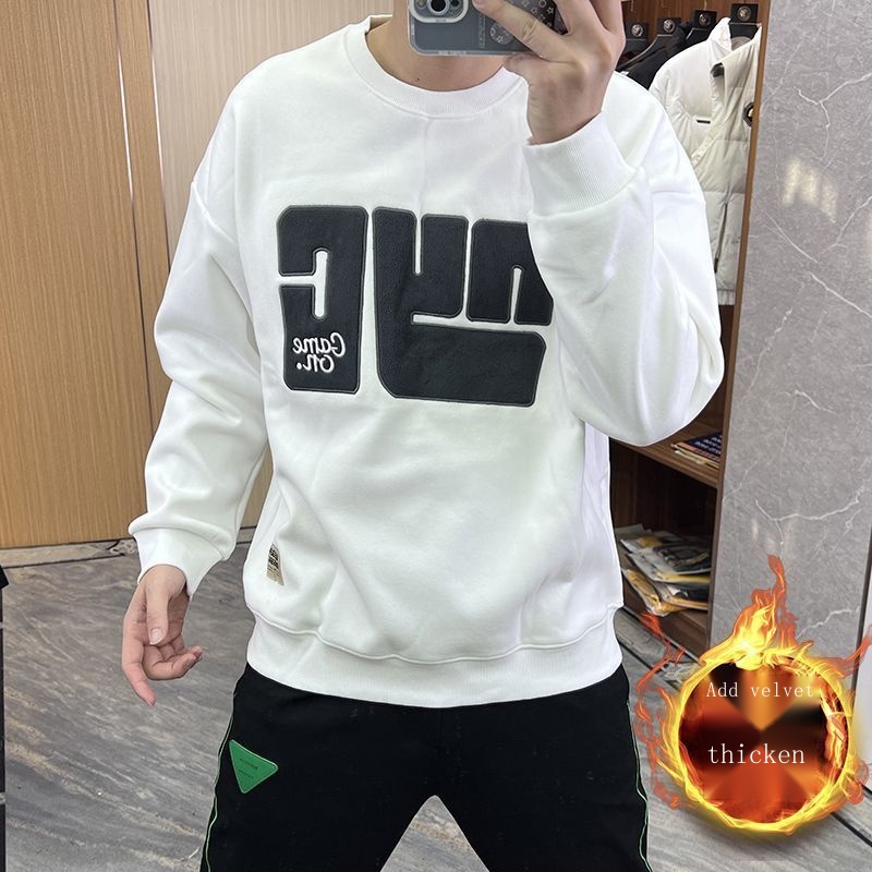 M-5XL 2023 mẫu mới Cổ tròn Rộng rãi dày Áo hoodie Nam giới Đơn giản  Thêu Chữ cái dài tay