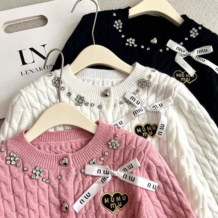 Áo Khoác cardigan Thêu Hình Trái Tim Đính Nơ Thời Trang Thu Đông