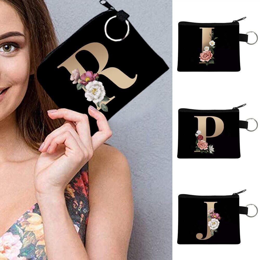 Coin Purse Card Holder Mini Canvas  Bags Outdoor Earphone Key Bag Organizer Wallet Gold Letter Print