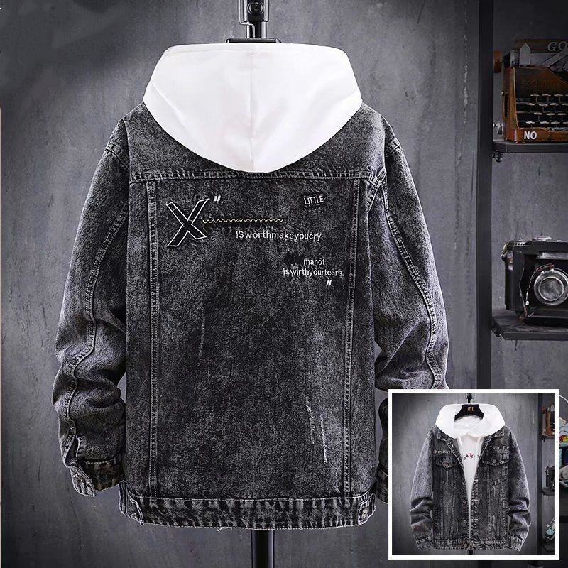 S-4XL Áo Khoác Bò Ôm Dáng Màu Đen Áo Khoác Bò Thời Trang Nam Áo Khoác Bò Nam Học Sinh Thanh Thiếu Niên