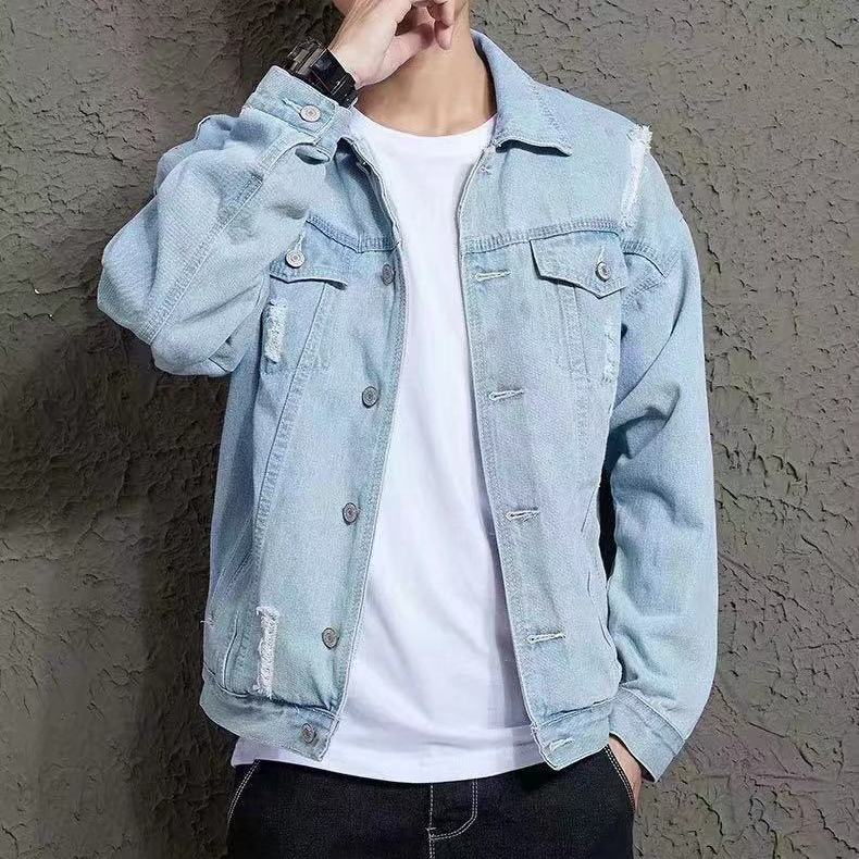 S-4XL Áo Khoác Bò Ôm Dáng Màu Đen Áo Khoác Bò Thời Trang Nam Áo Khoác Bò Nam Học Sinh Thanh Thiếu Niên