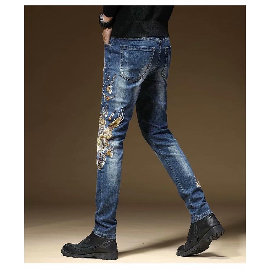 Quần Jean Dài Thêu Họa Tiết Phong Cách Trung Hoa Màu Đen Thời Trang Mùa Hè Cho Nữ