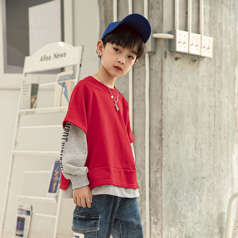 Áo Sweater Tay Dài Giả Hai Lớp Phong Cách Hàn Quốc Kiểu Mới Mùa Xuân Thu Kích Thước Vừa Và Lớn Cho Bé Trai