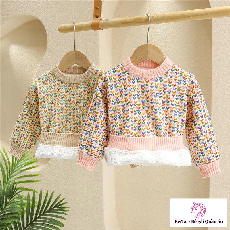 Áo Sweater Dệt Kim Lót Lông Cừu Dày Thời Trang Thu Đông Phong Cách Mới Cho Bé Gái