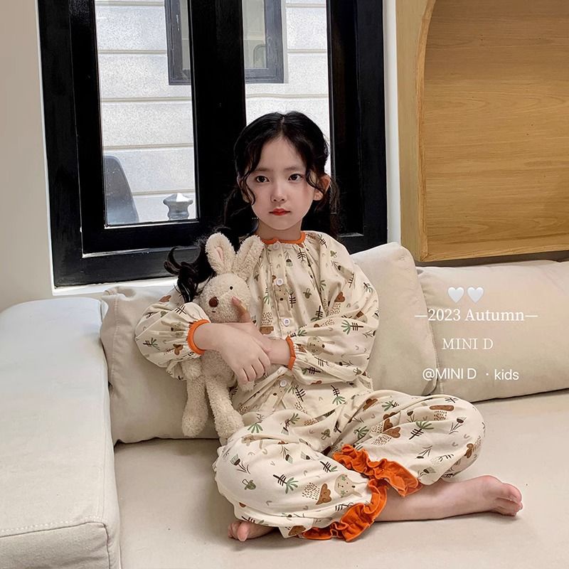 Bộ Đồ Ngủ Hai Mảnh Áo Thun Tay Dài Và Quần Dài Phong Cách Công Chúa Dành Cho Bé Gái