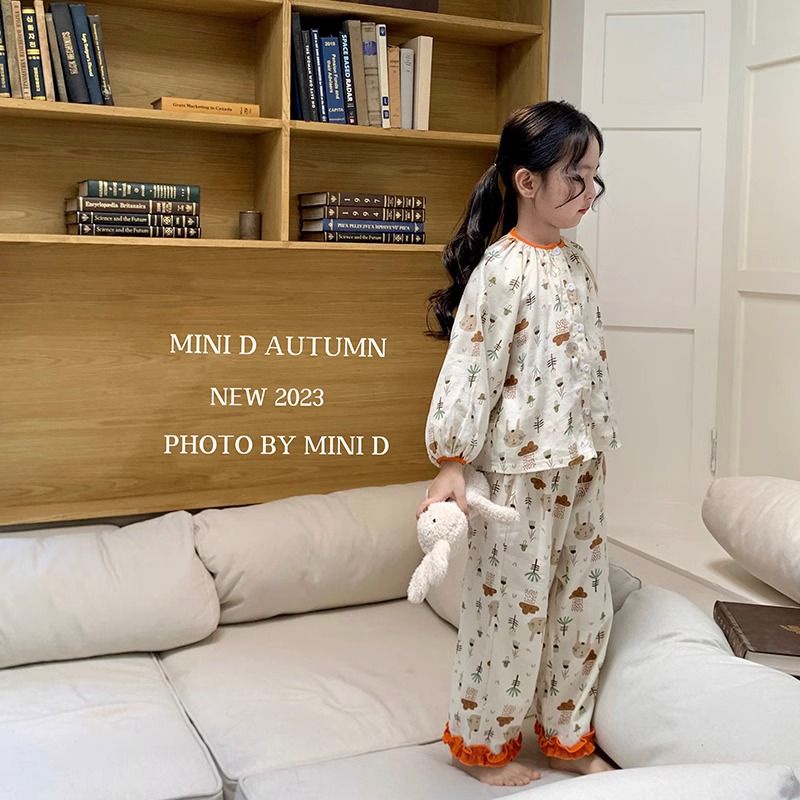 Bộ Đồ Ngủ Hai Mảnh Áo Thun Tay Dài Và Quần Dài Phong Cách Công Chúa Dành Cho Bé Gái