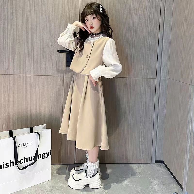 Bộ đầm giả hai mảnh phong cách công chúa xinh xắn cho bé gái 3-14 tuổi