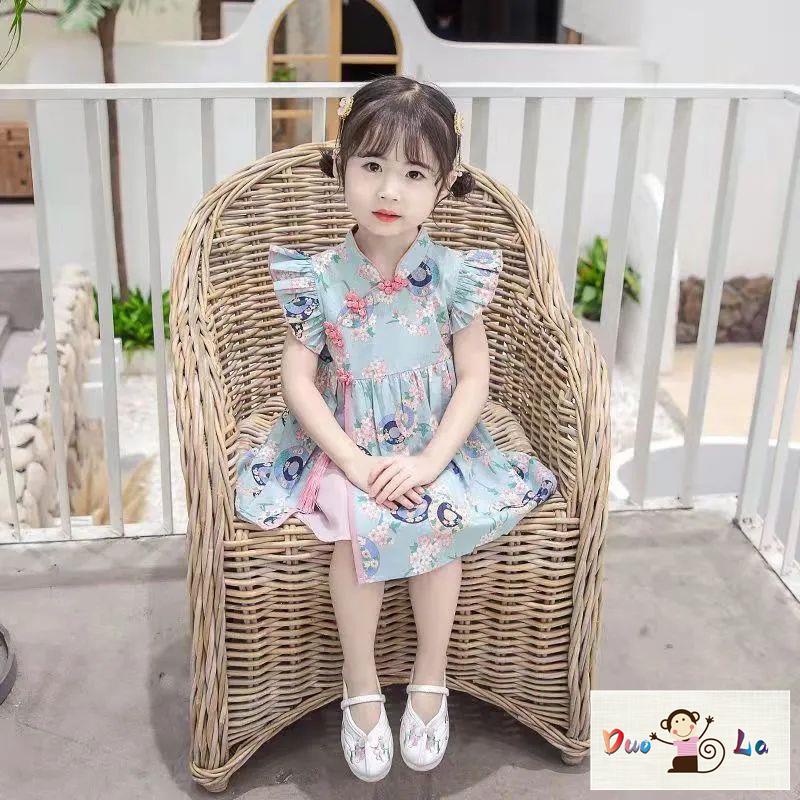 Đầm Sườn Xám Trung Hoa Mùa Hè Phong Cách Mới Cho Bé Gái