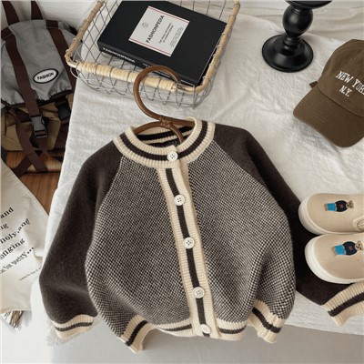 Áo Khoác cardigan Dệt Kim Màu Sắc Tương Phản Phong Cách Hàn Quốc Cho Bé