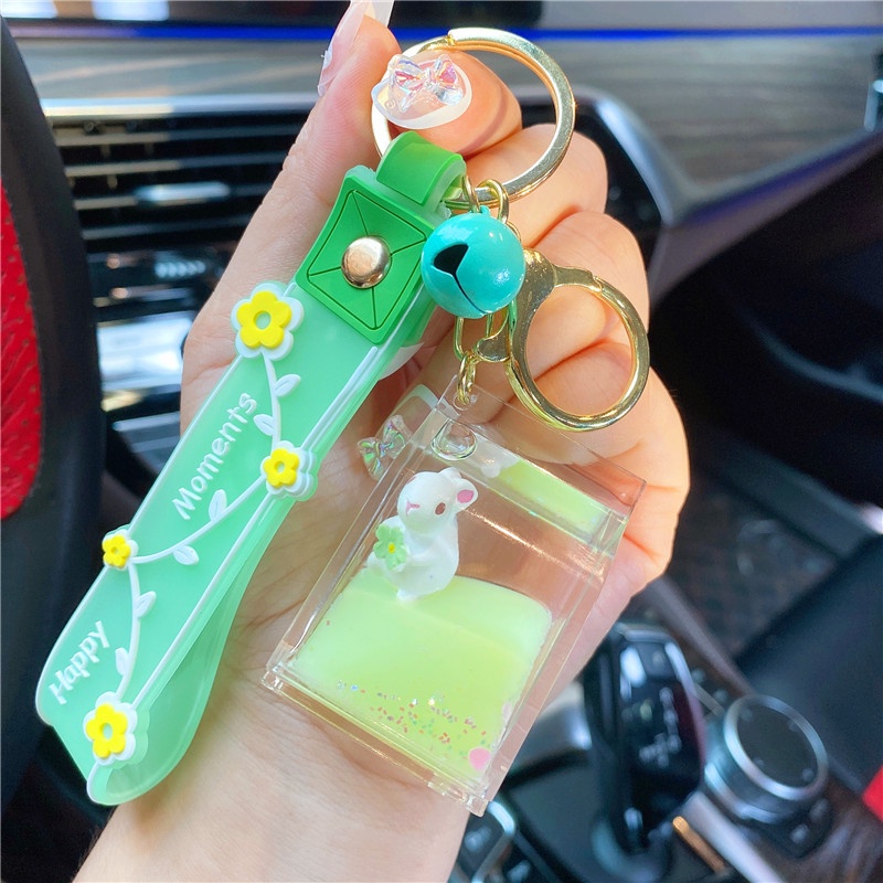 Móc Khóa Hình Lọ Hoa Anh Đào / Thỏ Trắng Nổi Trên Mặt Nước Anh Đào Lấp Lánh ins Tinh Tế Cho Bé Gái