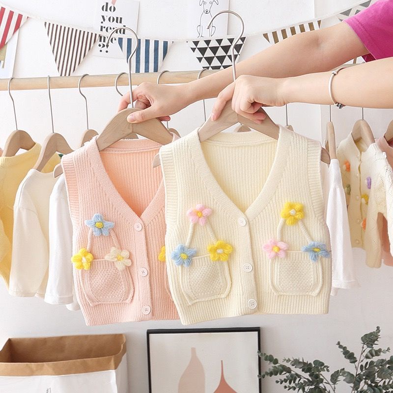 Bộ Áo Khoác cardigan + Áo sweater Dệt Kim Thời Trang Mùa Thu 2021 Mới Cho Bé Gái