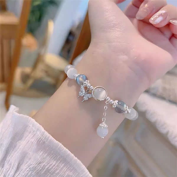 Vòng tay vòng tay lắc tay Douyin opal hạt trắng pha lê bướm vòng đeo tay phụ nữ thích hợp thiết kế vòng đeo tay ánh trăng màu xám tự làm vòng tay sinh viên