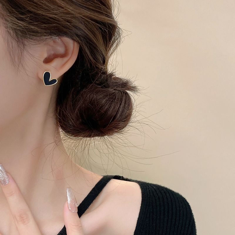 Bông Tai Bạc sterling 11.14 Hình Trái Tim Màu Đen / Bạc Sang Trọng Thời Trang Cho Nữ 2023