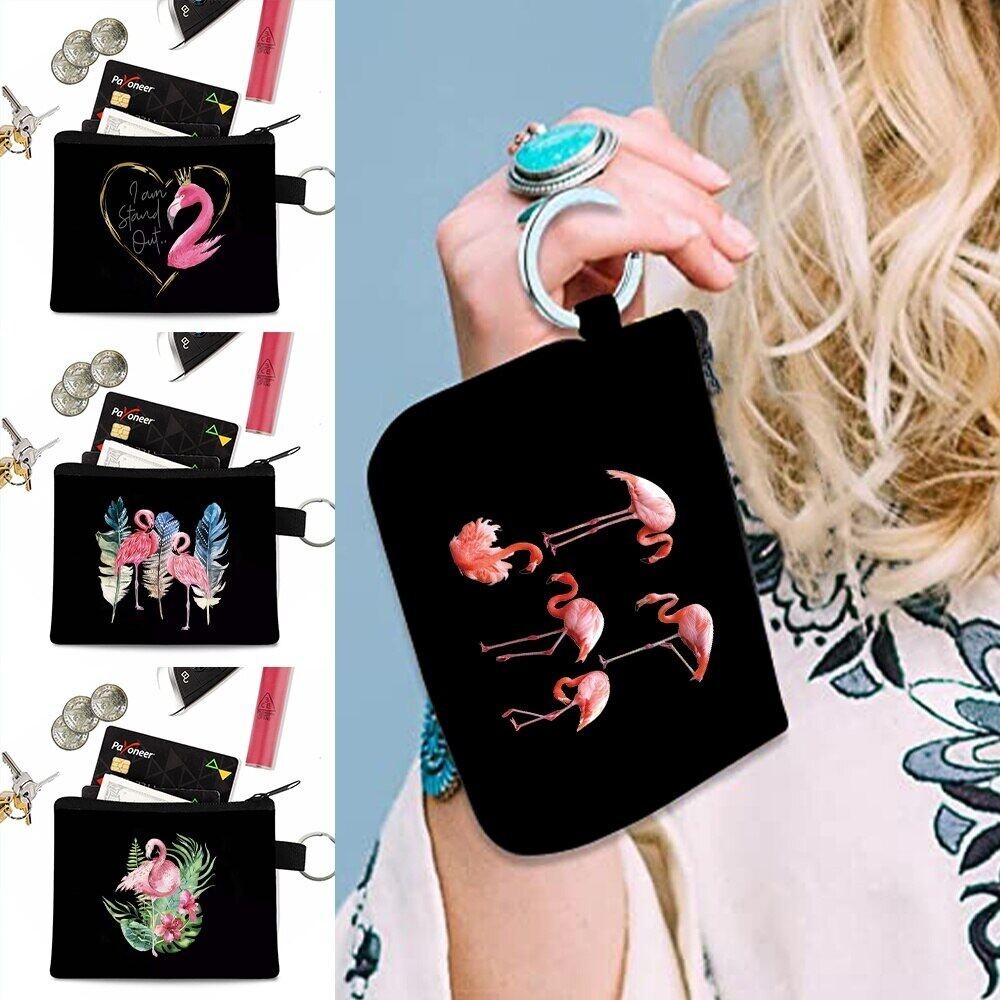 Coin Purse Key Bag Card Holder Women Mini Canvas  Bags Organizer Wallet Clutch Money Packet Flamingo