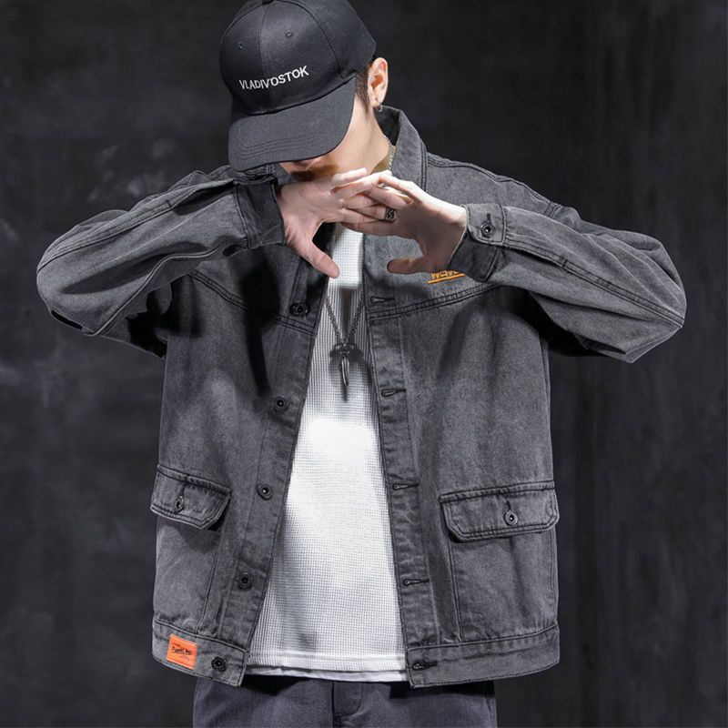 S-4XL Áo Khoác Bò Ôm Dáng Màu Đen Áo Khoác Bò Thời Trang Nam Áo Khoác Bò Nam Học Sinh Thanh Thiếu Niên