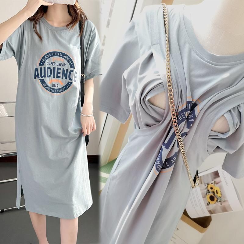 Đầm Thun Dáng Dài Qua Gối Ngắn Tay Thời Trang Cho Mẹ Bầu