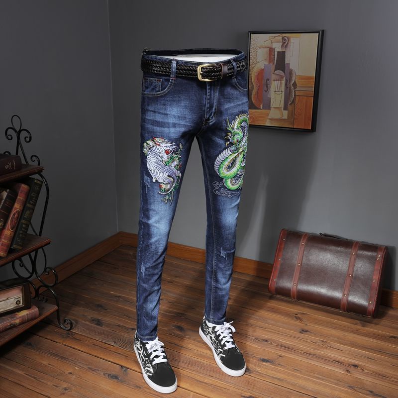 Quần jeans Rách Thêu Hình Rồng plus size 38