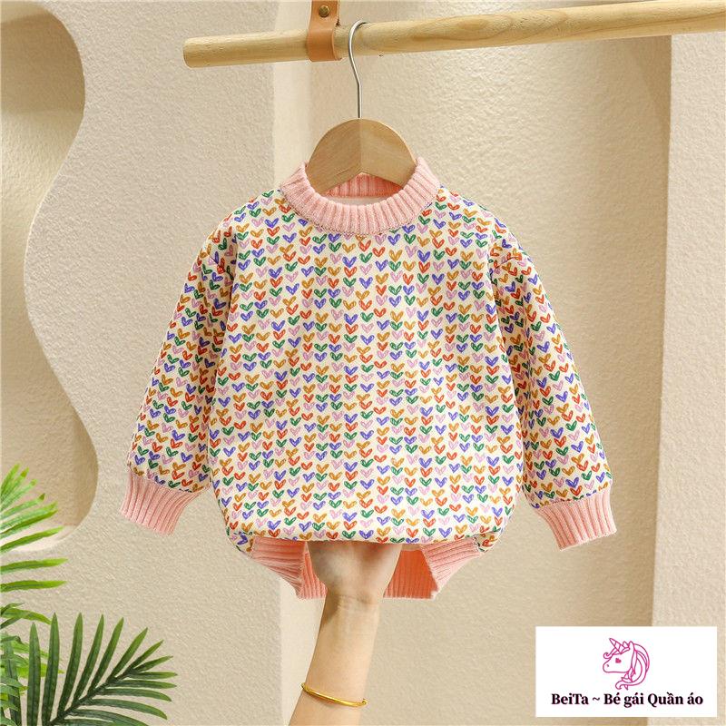 Áo Sweater Dệt Kim Lót Lông Cừu Dày Thời Trang Thu Đông Phong Cách Mới Cho Bé Gái