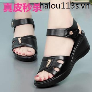 Giày Sandal Da Đế Xuồng Chống Trượt Thời Trang Mùa Hè Dành Cho Phụ Nữ Trung Niên 17 Tuổi