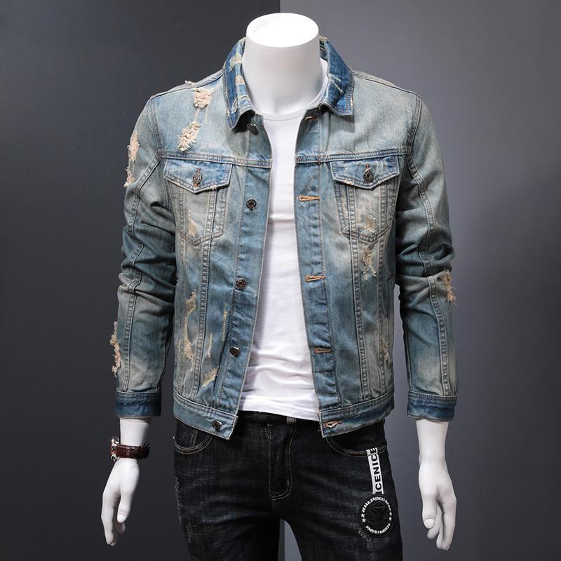 Áo Khoác Jean Rách Phong Cách Cổ Điển Cá Tính Dành Cho Nam