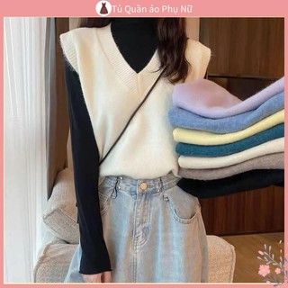 Ch t l ng cao o len gile áo tank top dệt kim cổ chữ v dáng rộng thời trang xuân thu 2022 mới cho nữ