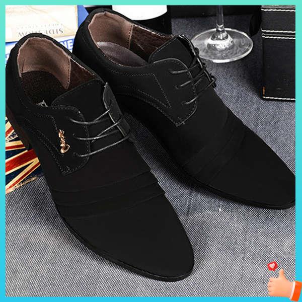 Kasut lelaki kulit Giày Da Bóng Mũi Nhọn Đế Bằng Trang Trọng Cho Nam Dự Tiệc Cưới plus
