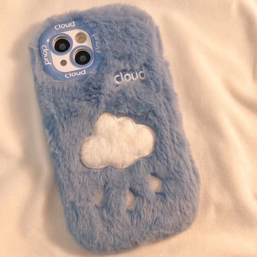 Ốp Điện Thoại Phủ Lông Họa Tiết Đám Mây Mưa Dễ Thương Cho iphone13 iphone phone case 14promax12 11