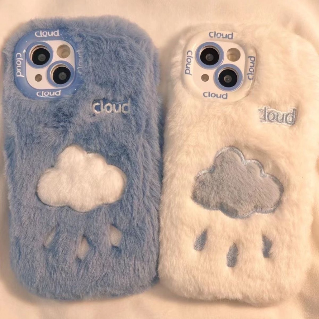 Ốp Điện Thoại Phủ Lông Họa Tiết Đám Mây Mưa Dễ Thương Cho iphone13 iphone phone case 14promax12 11
