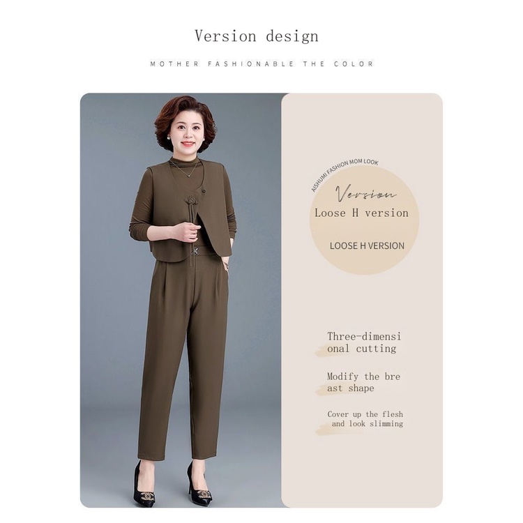 Set Đồ Ba Món Thời Trang Phong Cách Mới 2023 Cho Phụ Nữ Trung Niên Và Người Trung Niên