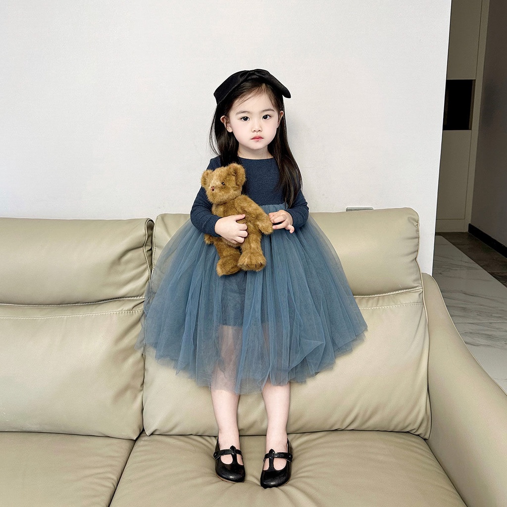 Đầm Công Chúa Tay Dài Phồng Mềm Mại Thời Trang Xuân Thu Cho Bé Gái