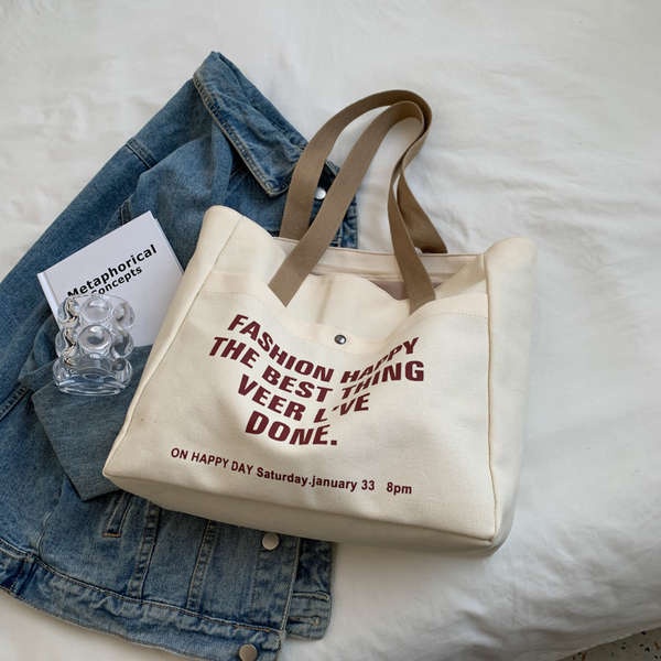 Túi tote đi học túi tote Người nổi tiếng trên Internet túi vải dung lượng lớn mùa hè phụ nữ túi đeo vai đa năng sinh viên sinh viên đi lại túi mua sắm thư zipper túi tote