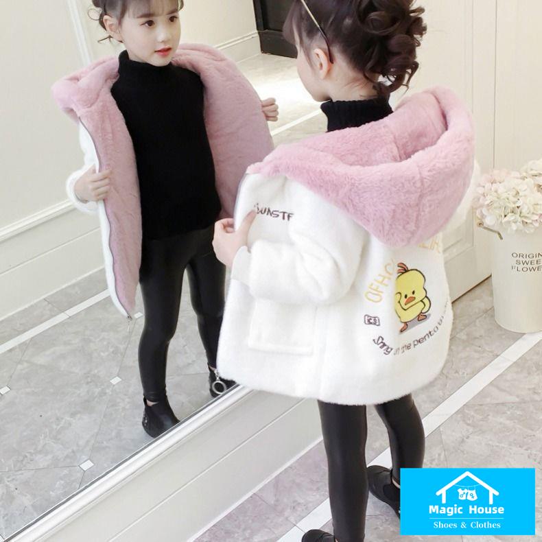 Áo Khoác Lông Cừu Dài Trung Bình Thời Trang Xuân Thu Cho Bé Gái