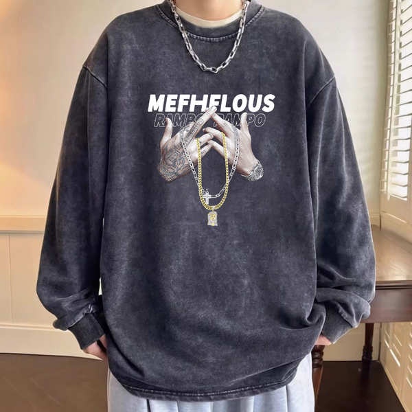 Áo sweater nỉ áo sweater len Áo phông dài tay kiểu Mỹ thanh thiếu niên áo nỉ 100% cotton rộng rãi thương hiệu sành điệu mẫu mới mùa thu cho nam cổ tròn mùa thu đông