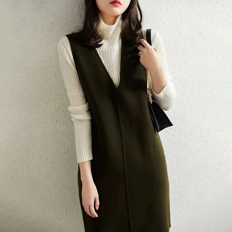 Đầm Len Sát Nách Cổ Chữ v Dáng Rộng Thời Trang Thu Đông Cho Nữ