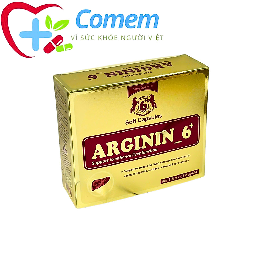 Viên Nang Mềm ARGININ 6+ Hỗ Trợ Gan Khỏe, Tăng Cường Chức Năng Gan _ Hộp 60 viên