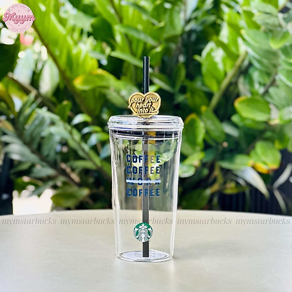 [𝗔𝘂𝘁𝗵𝗲𝗻𝘁𝗶𝗰] LY THỦY TINH 19.8OZ (585ML) STARBUCKS GLASS TOPPER HEART DENIM