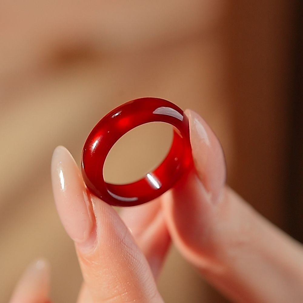 Chất Lượng Cao Mã Não Đỏ Tự Nhiên Chalcedony Nhẫn Ngọc Nữ Ngọc Thật Đồng Bằng Nhẫn Benming Năm Nhẫn 