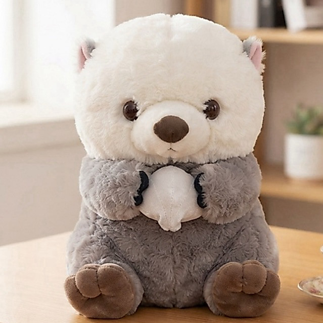 Hàng Chính Hãng Amuse- Gấu nhồi bông rái cá xám ôm vỏ xò 40cm(Hãng)