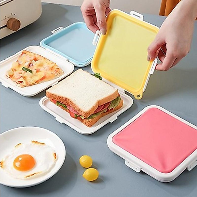 Silicone portable heating and preservation lunch box for students, suitable for sandwiches and bread