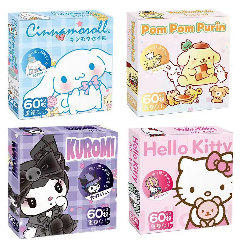 Bộ 60 Miếng Dán Hoạt Hình Trang Trí Cốc Nước / Laptop / Đồ Dùng Hình Sanrio Kuromi Hello Kitty Cinnamorol Dễ Thương