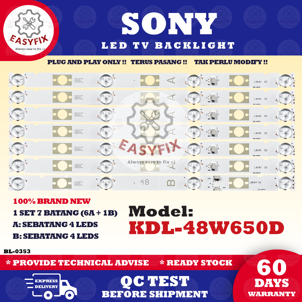 48 KDL-48W650D INCH SONY LED BACKLIGHT (ĐÈN TV) 48W650D 48W650 KDL48W650D KDL-48W650 Mla9 (ĐÈN) KDL-