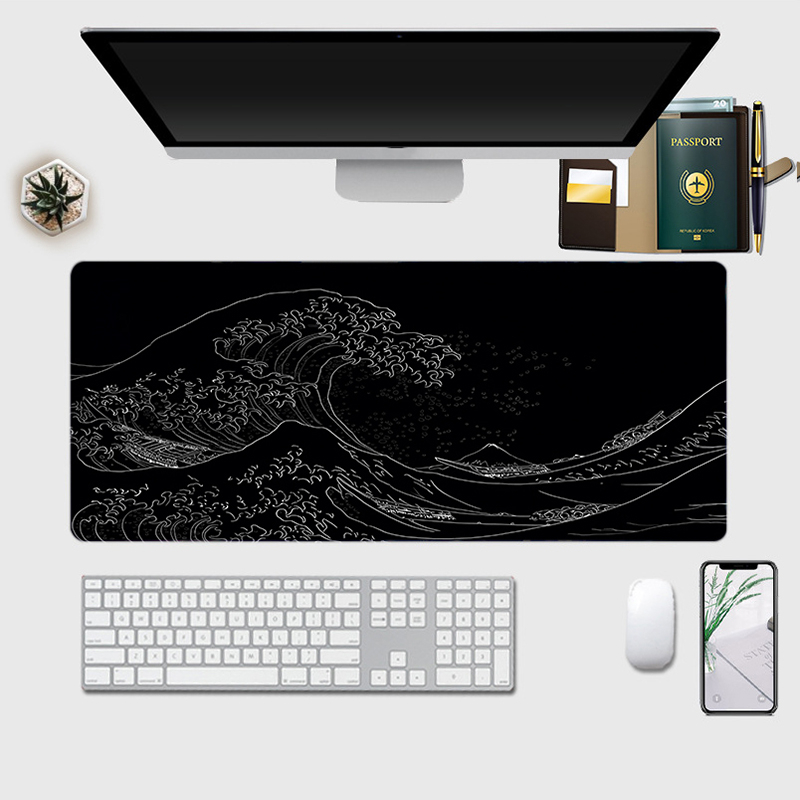 Tấm lót chuột lớn sóng biển đen Nhật Bản, Tấm lót chuột chơi game mở rộng có đế cao su chống trượt đ