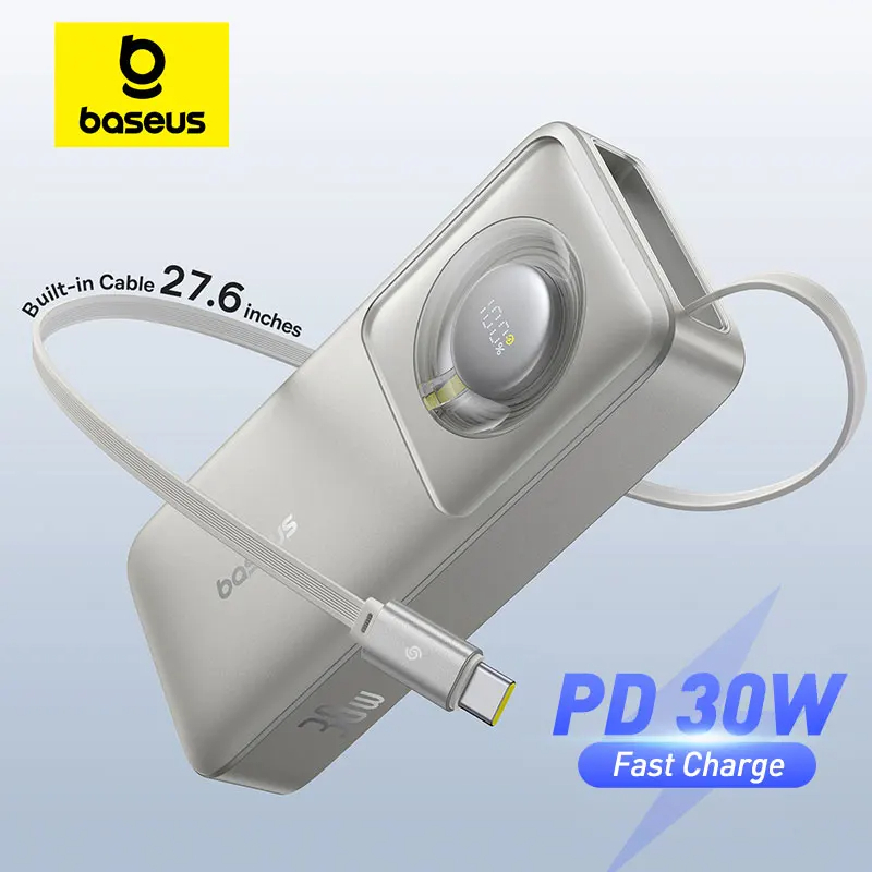 Pin Sạc Dự Phòng Baseus 65W 20000mAh, Tích Hợp Cáp Type-C Kéo Dài, Sạc Nhanh Cho iPhon15 & Android