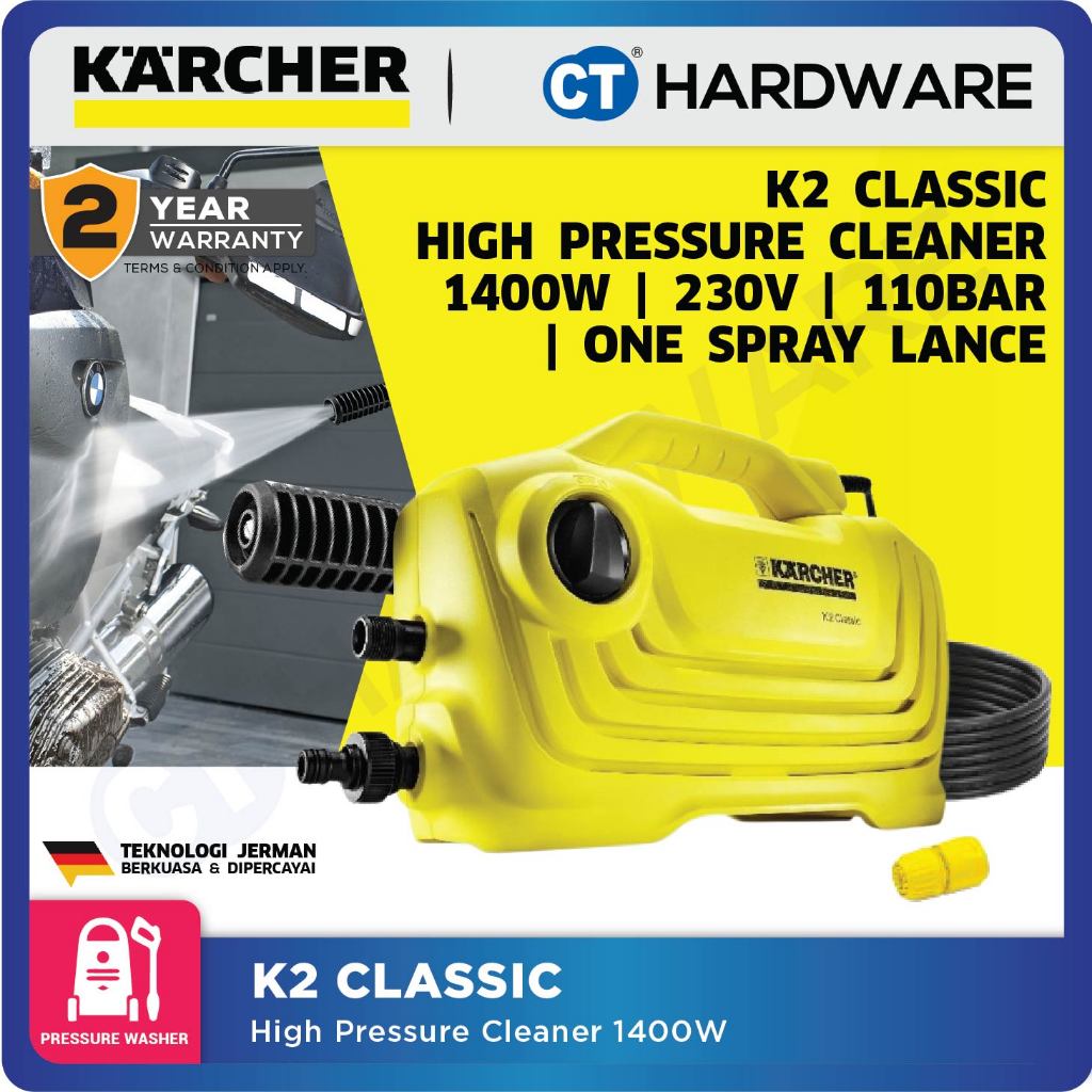 Karcher K2 Classic High Pressure Cleaner  1400W | 230V | 110BAR | 5.5L/M (UNIVERSAL MOTOR) (ONE SPRAY LANCE)