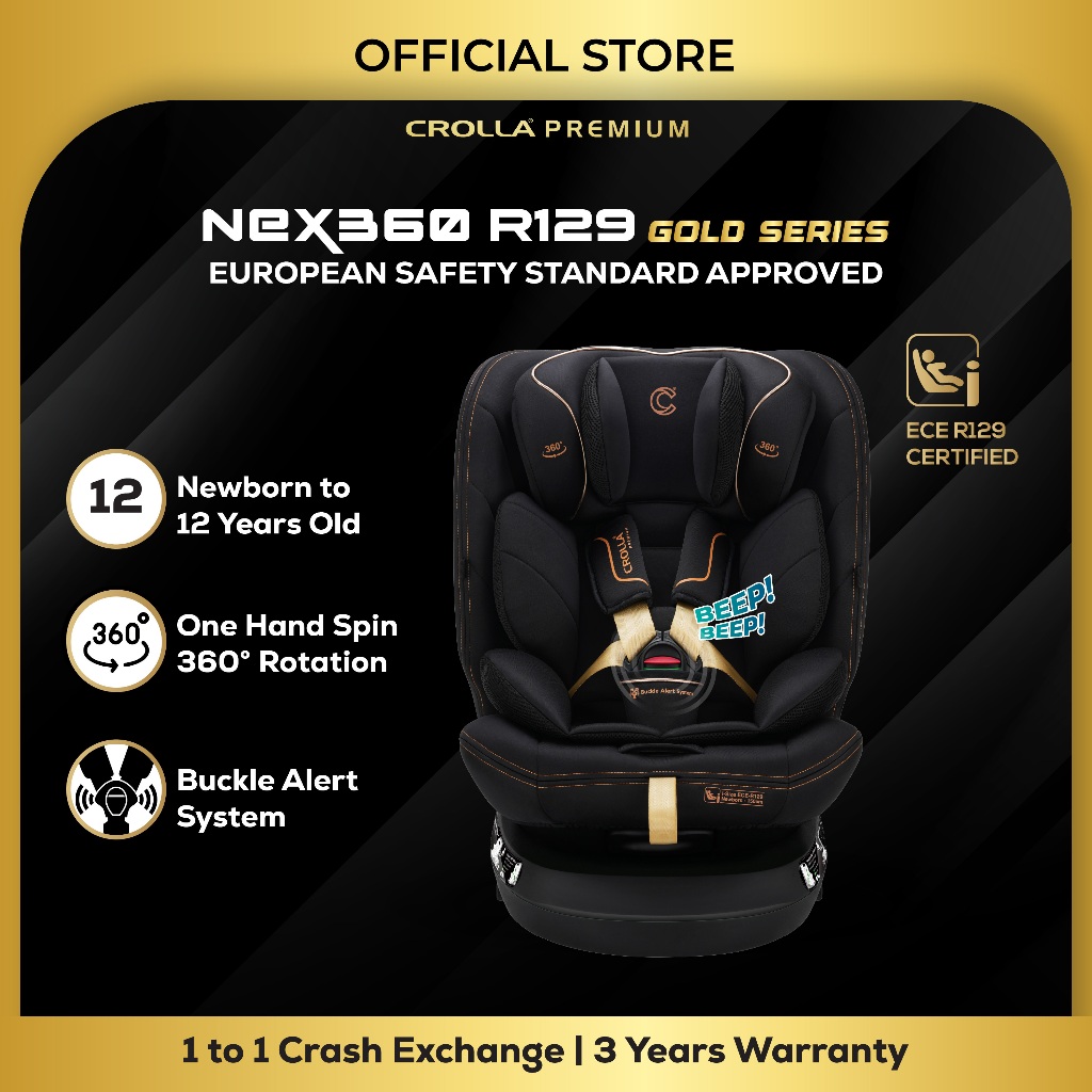 Crolla Nex360 R129 Gold Series Car Seat New-Born To 12 Years Old