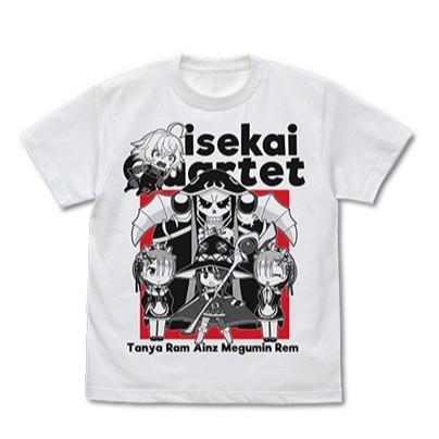 Isekai Quartet Chibi Crossover Characters T-Shirt Men's White Short Sleeve【Direct from Japan】