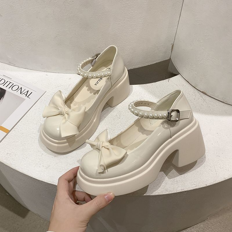 Giày nữ lolita thời trang với nơ ngọc trai đáy dày