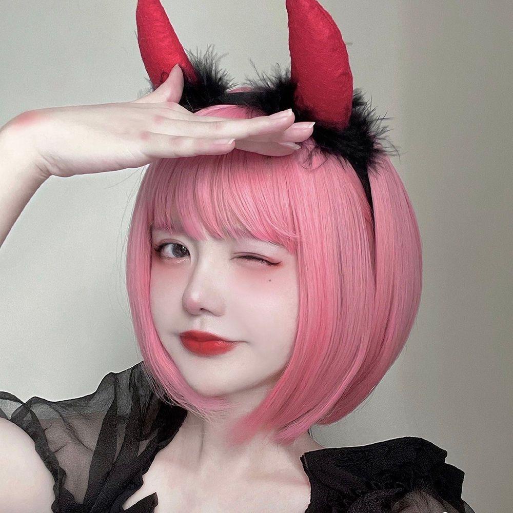 Bộ Tóc Giả Ngắn Màu Hồng Nhạt Hóa Trang Nhân Vật Nữ Phong Cách Lolita