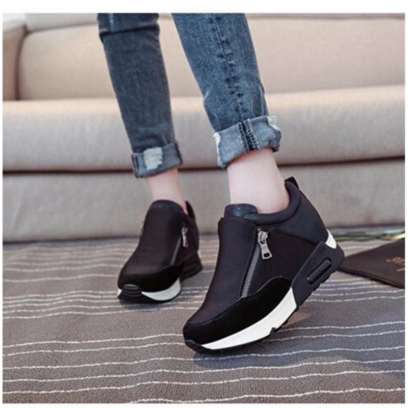 Giày Sneaker Đế Xuồng Giấu Gót Có Dây Kéo Thời Trang Năm 2023 Cho Nữ
